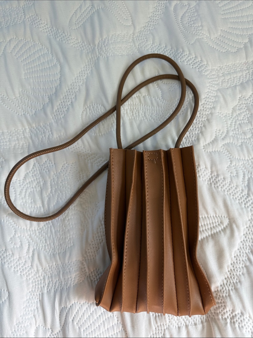 Tan Pleated Crossbody Phone Bag
